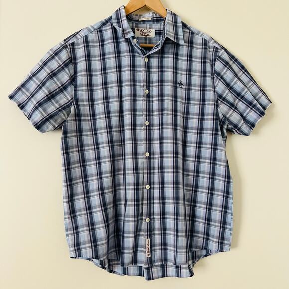 Original Penguin Men's Printed Button-Up Shirt Classic Fit Large Plaid - Picture 1 of 3